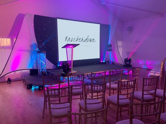 Screen set up for corporate event